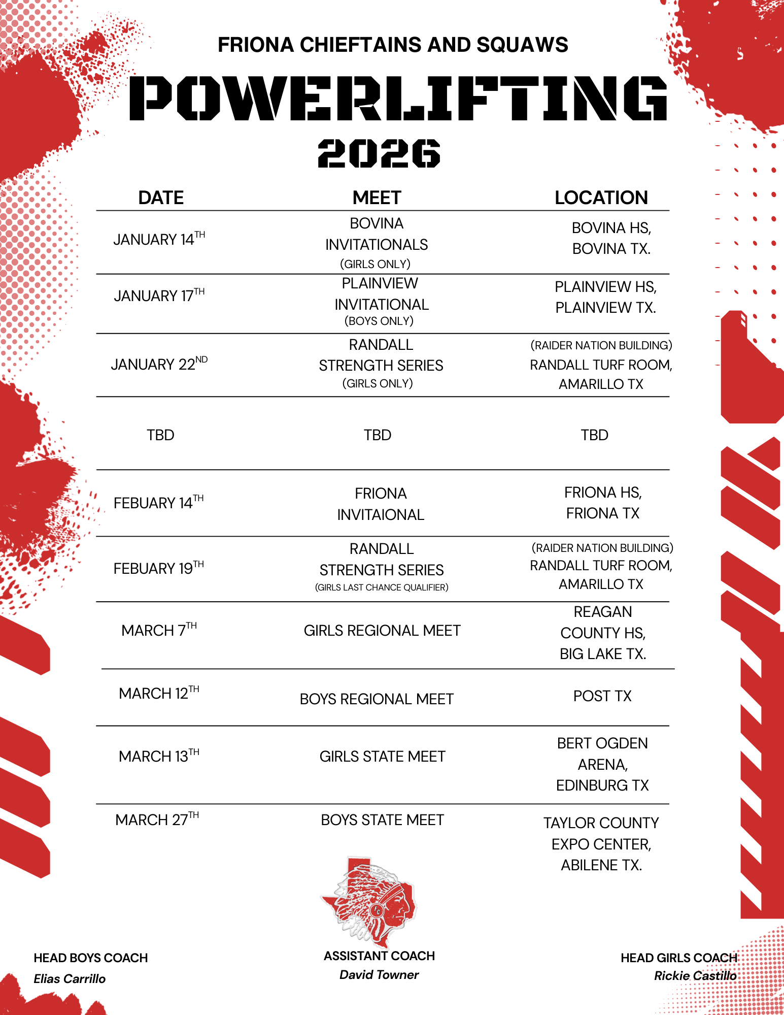 2026 Friona Powerlifting Schedule
